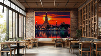 An artistic Asian city mural on minimalist wallpaper.


