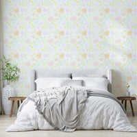 A peaceful flower design mural on decorative wallpaper.

