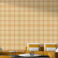 An artistic cozy plaid mural on minimalist wallpaper.

