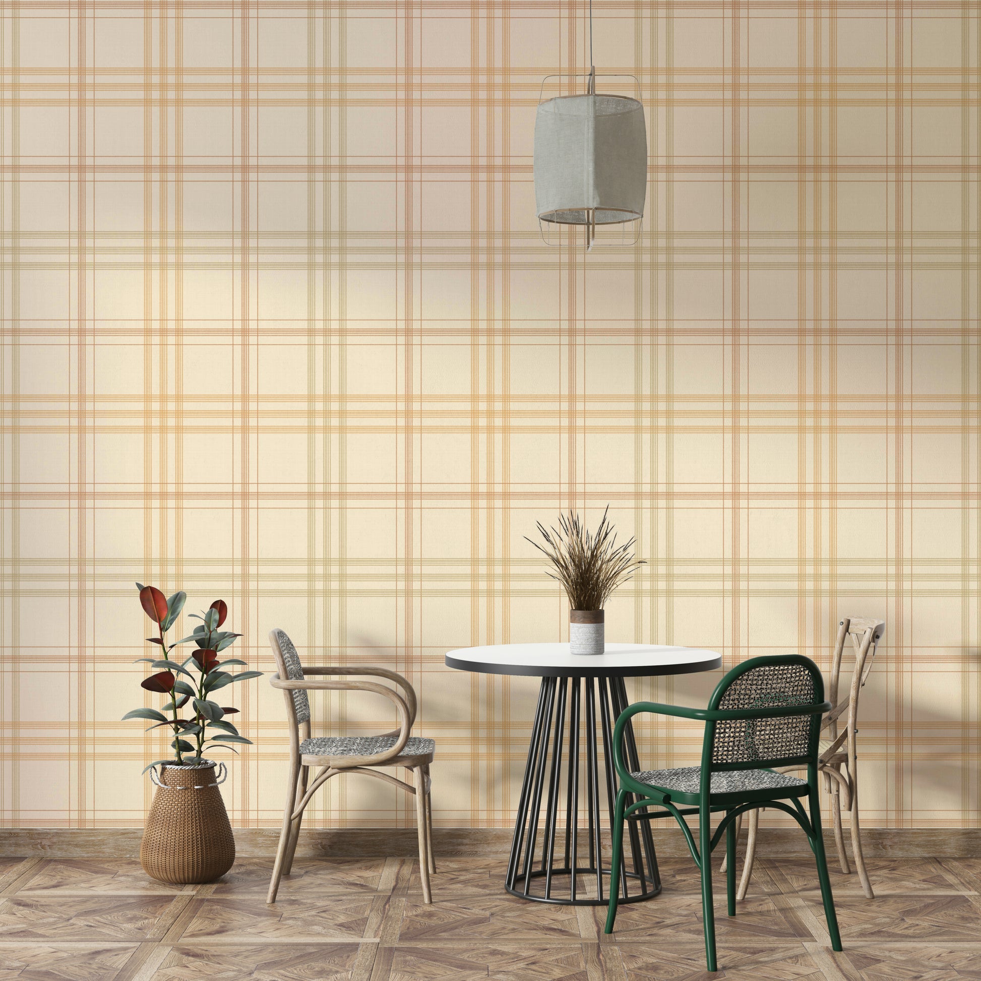 A beautiful retro plaid wall mural for a living room.

