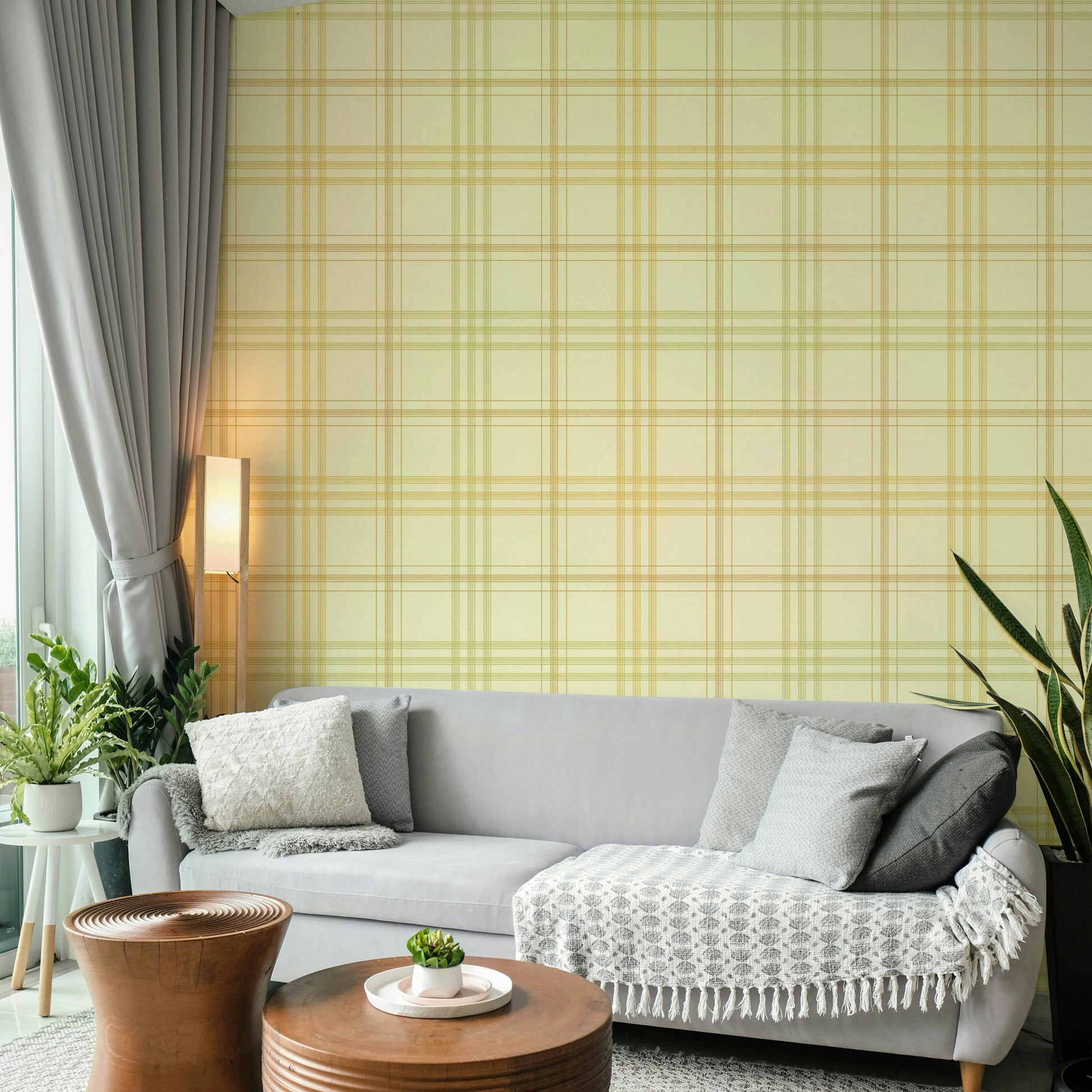 A peaceful tartan design mural on decorative wallpaper.

