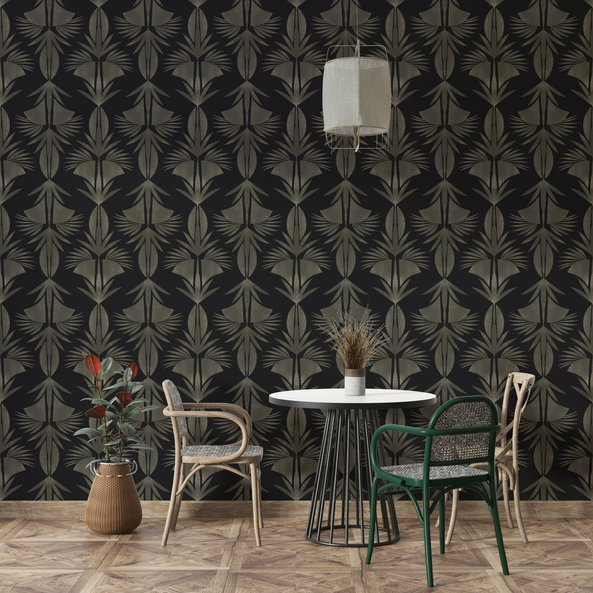 A graceful subtle leaf wall mural in rich, sophisticated tones.

