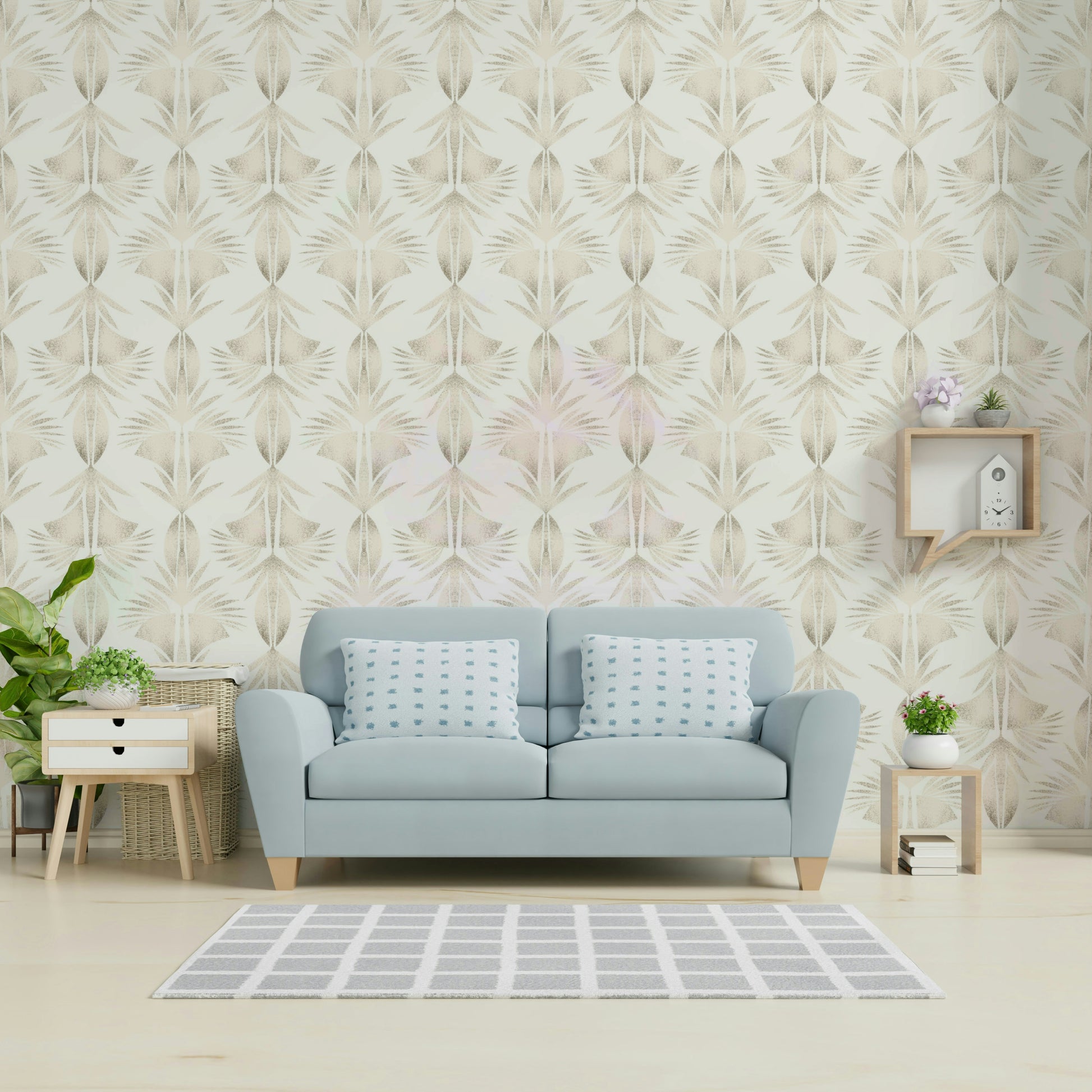 A beautiful wide-angle wall mural of tropical leaves.

