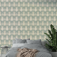 A beautiful wide-angle wall mural of tropical leaves.


