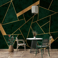A beautiful dark green emerald wallpaper mural with gold mosaic.

