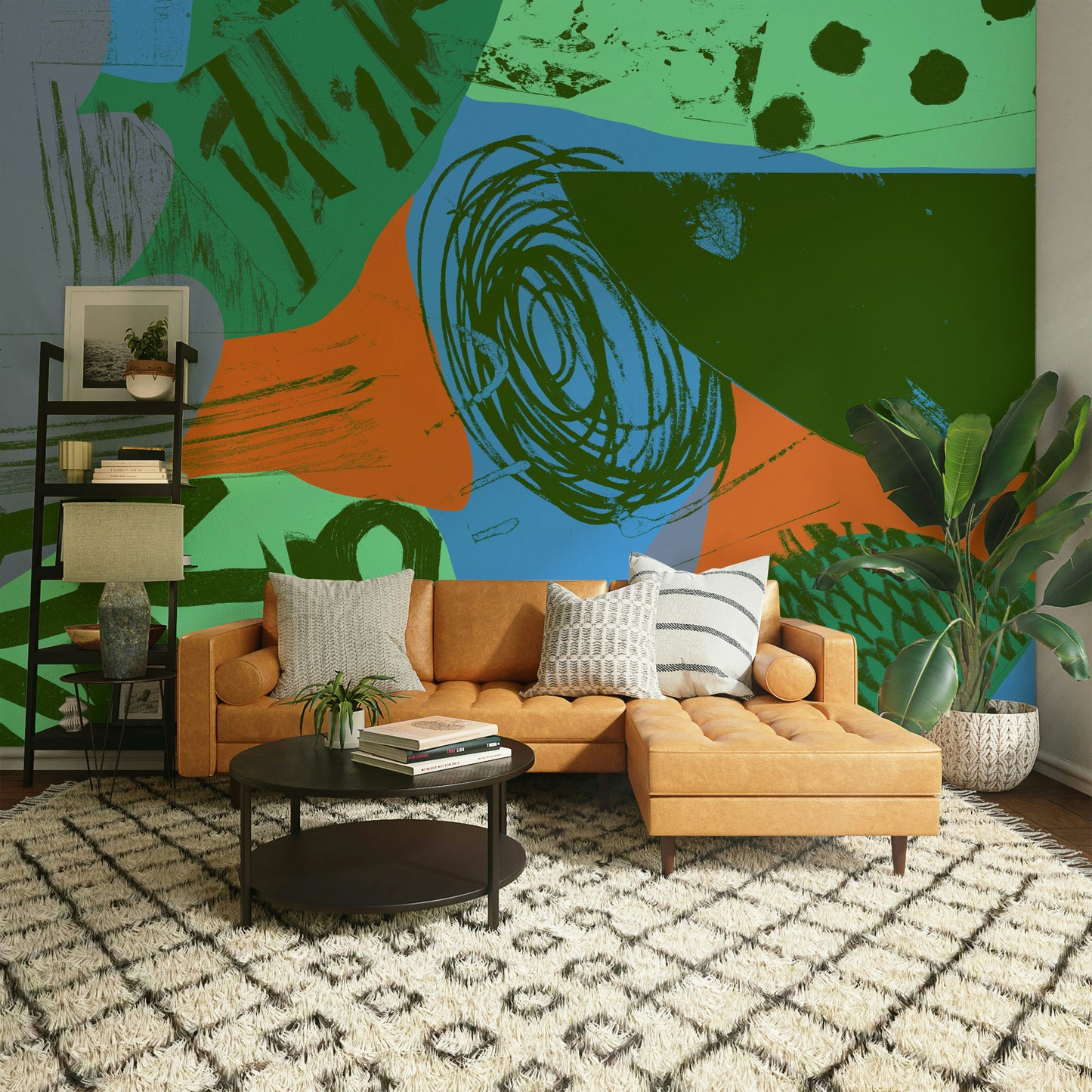 A beautiful abstract ocean wall mural for a living room.

