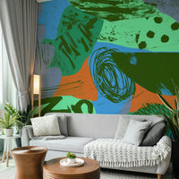 A beautiful orange and blue wave wallpaper mural for a modern home.

