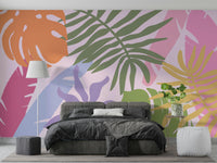 A calming foliage design wallpaper mural that defines a space.


