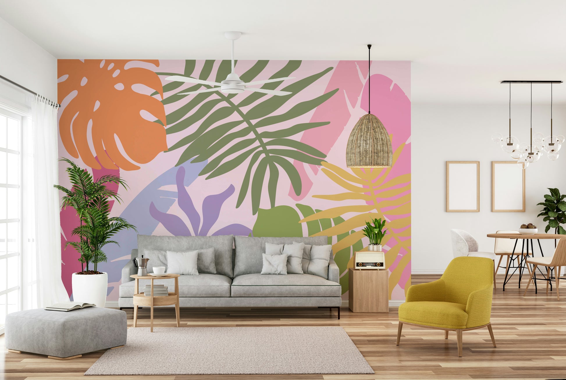 A graceful subtle leaf wall mural in rich, bold tones.

