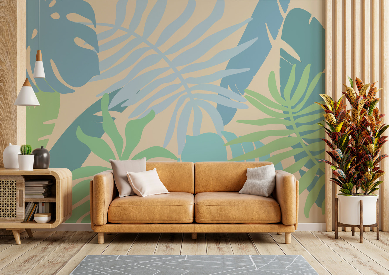 A serene subtle foliage wall mural for your decor.


