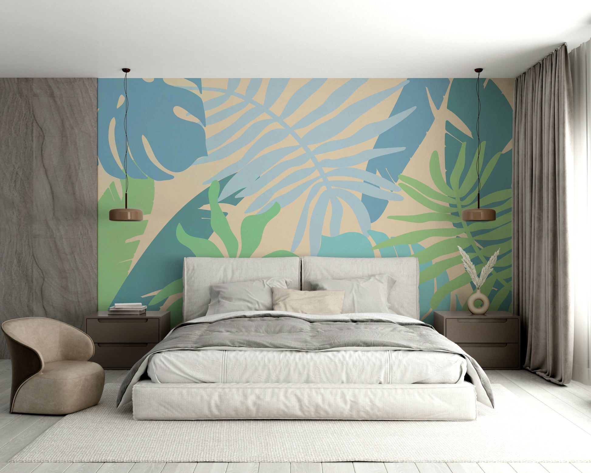 A contemplative coastal design wallpaper mural for a feature wall.

