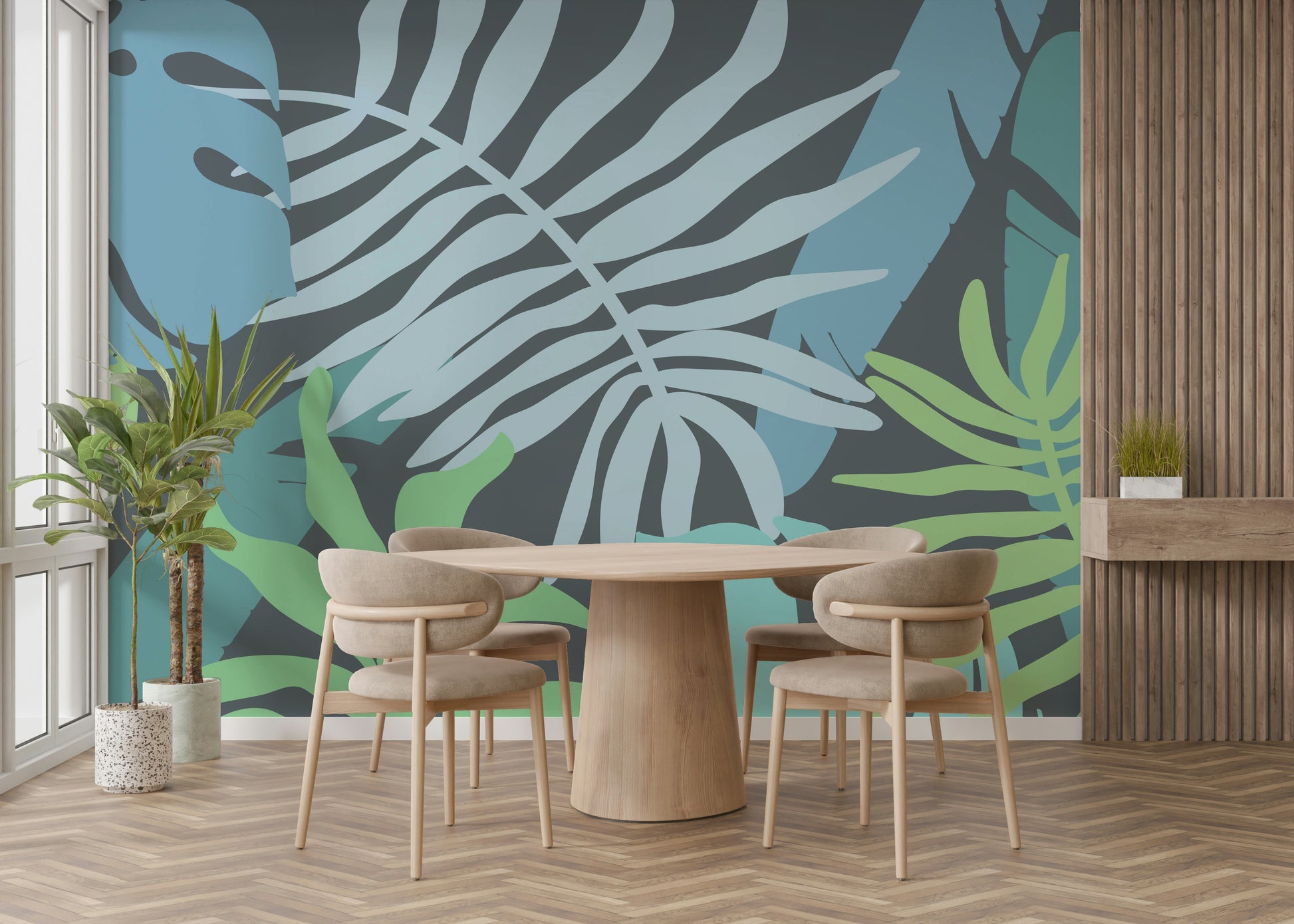 An artistic nature seascape mural for home decor.

