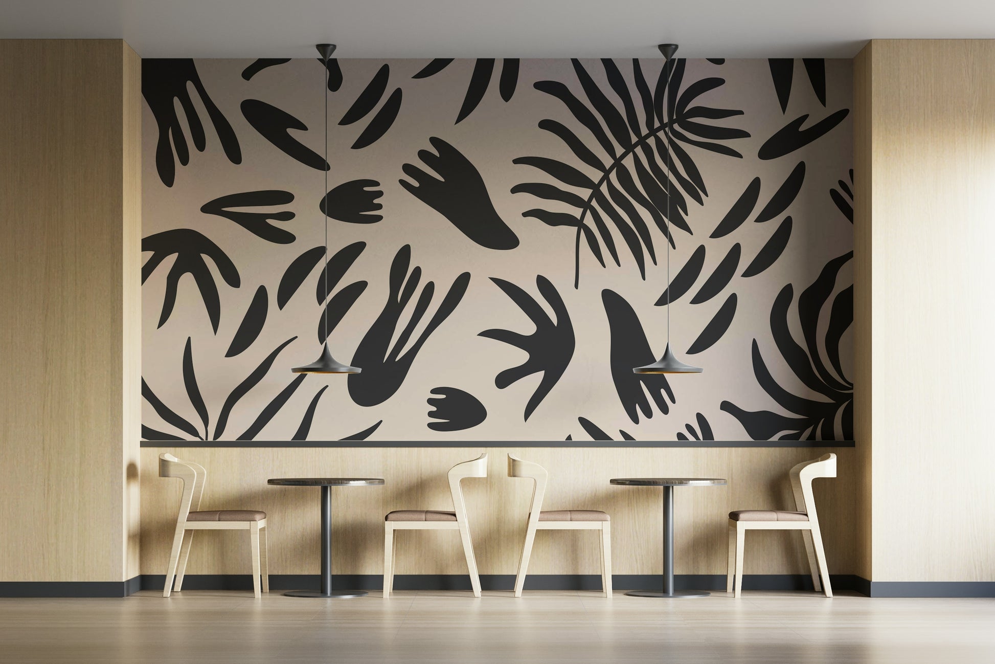 A beautiful botanical cutout wallpaper mural for a modern home.

