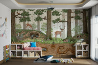 A beautiful modern art wall mural of friendly animals.

