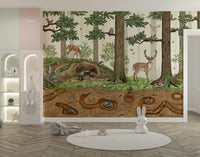 A beautiful forest friends wallpaper mural for a child's room.

