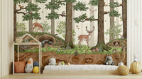 A graceful subtle animal wall mural in cool, natural tones.

