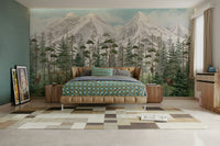 A tranquil mountain forest wall mural for your decor.

