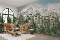An artistic nature escape mural for home decor.

