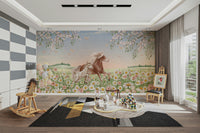 A graceful subtle blossom wall mural in cool, natural tones.

