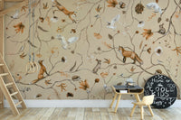 A beautiful modern art wall mural of playful animals.


