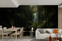 A graceful subtle water wall mural in rich, dark tones.


