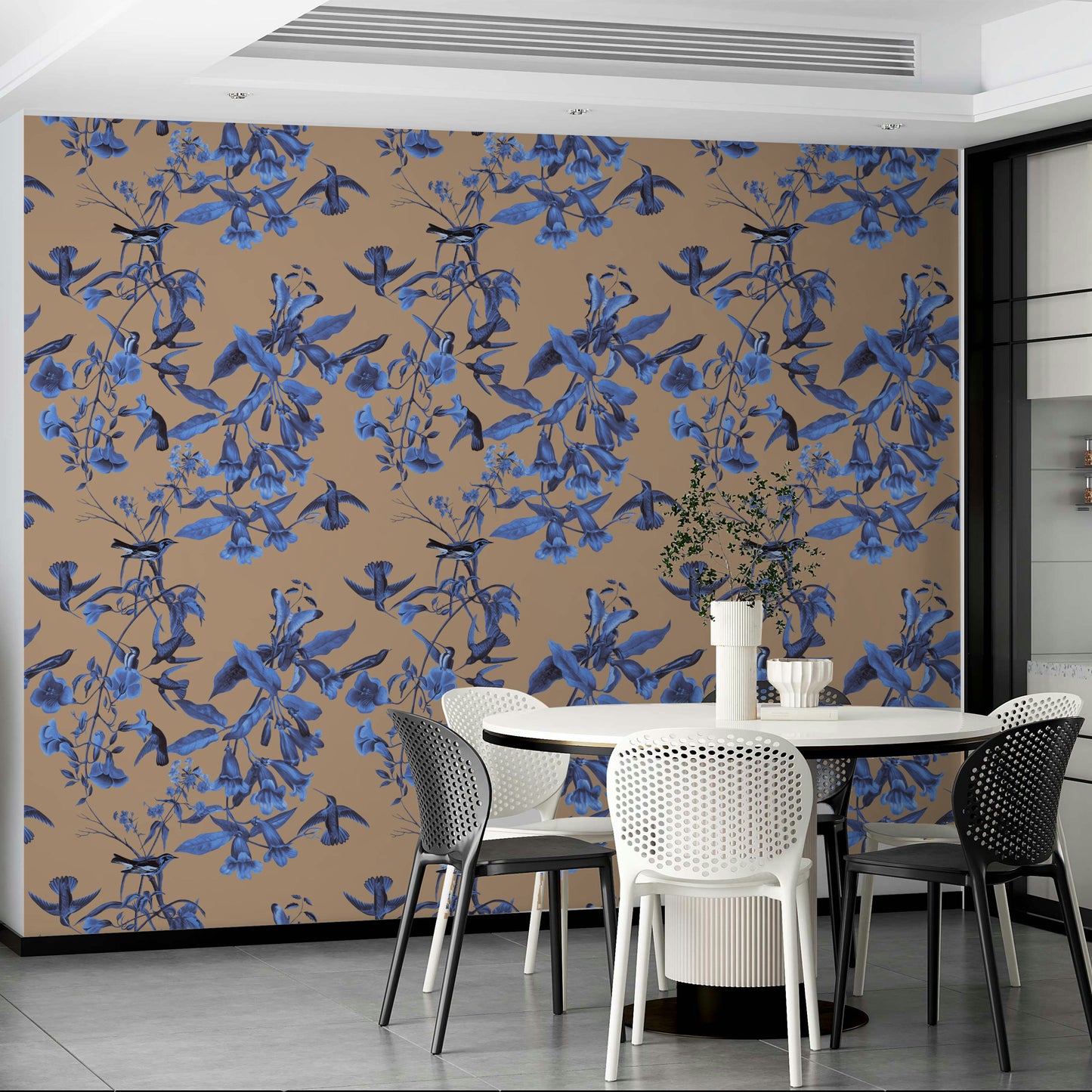 A serene bird and flower wall mural for your decor.

