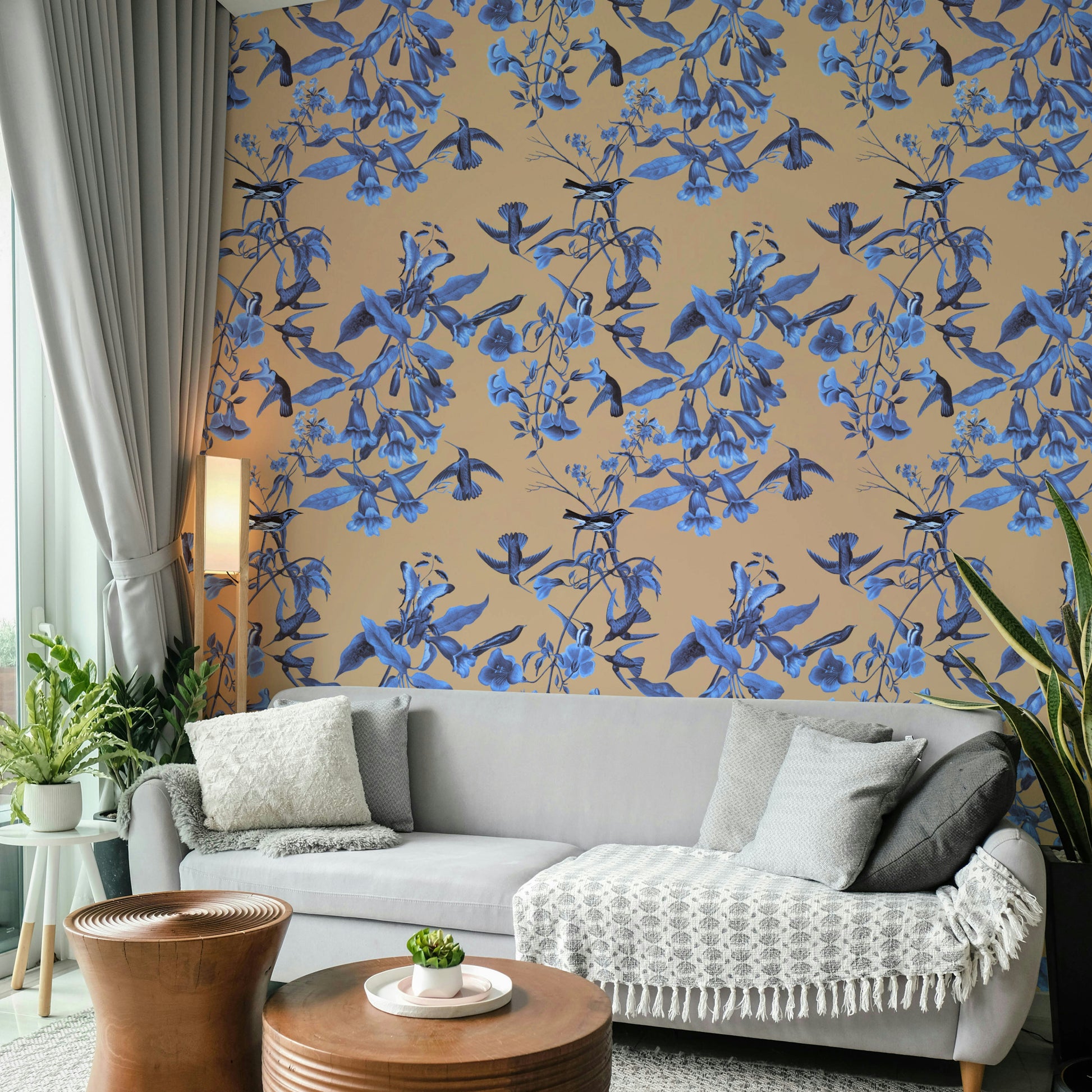 A calming floral design wallpaper mural that defines a space.

