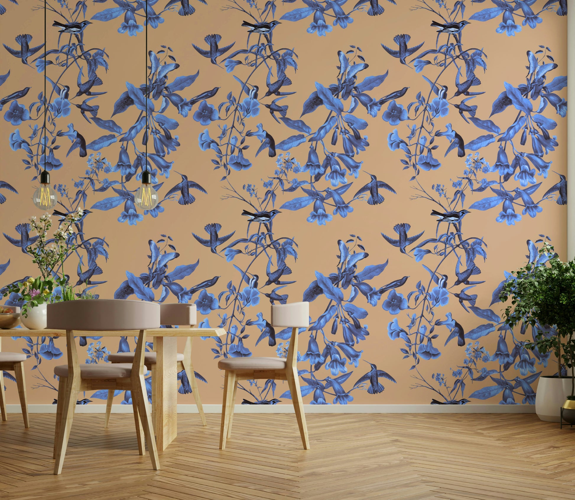 A contemplative delicate floral wallpaper mural for a feature wall.


