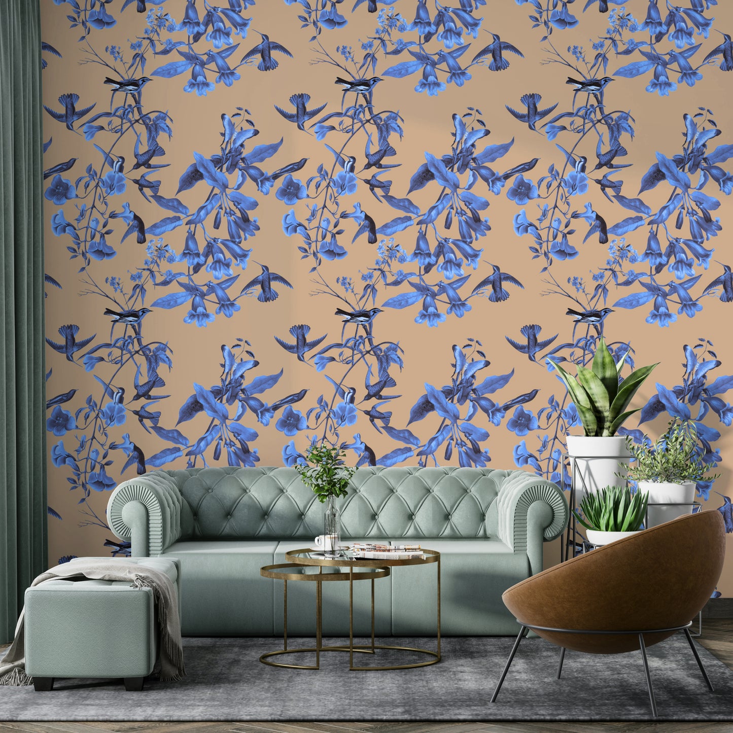 A beautiful modern art wall mural of delicate birds.

