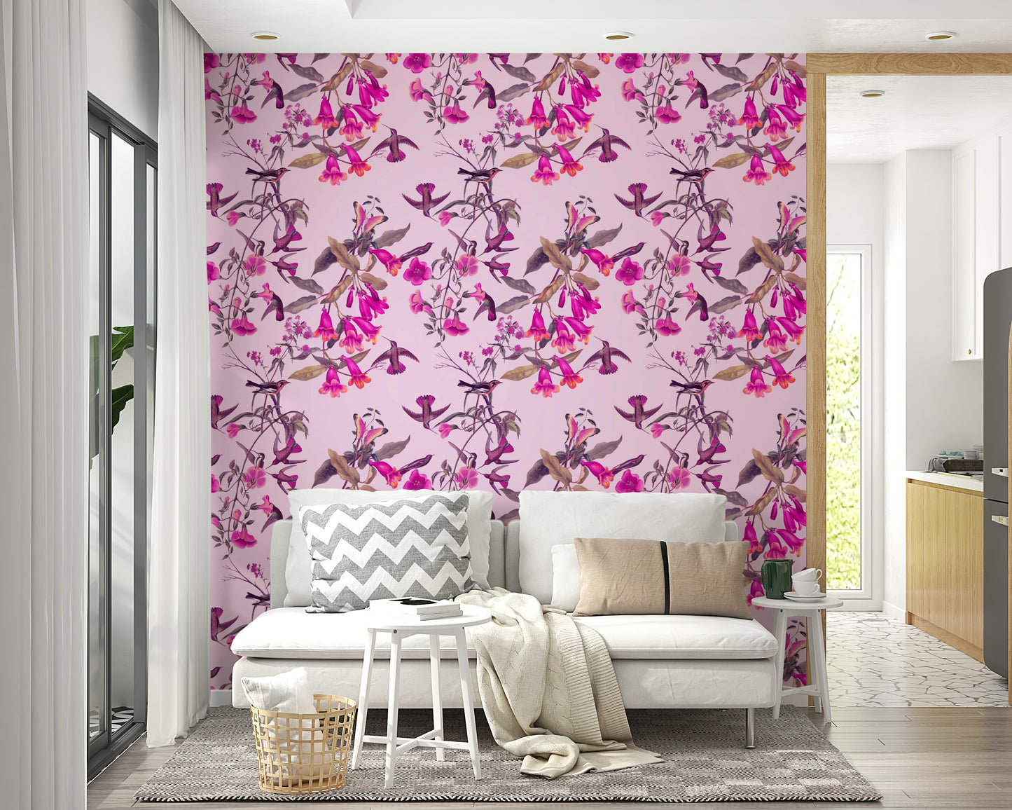 A contemplative lush magenta wallpaper mural for a feature wall.

