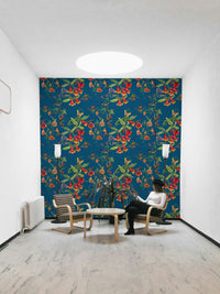 A beautiful botanical wallpaper mural with graceful birds.

