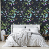A contemplative flower and bird wallpaper mural for a feature wall.

