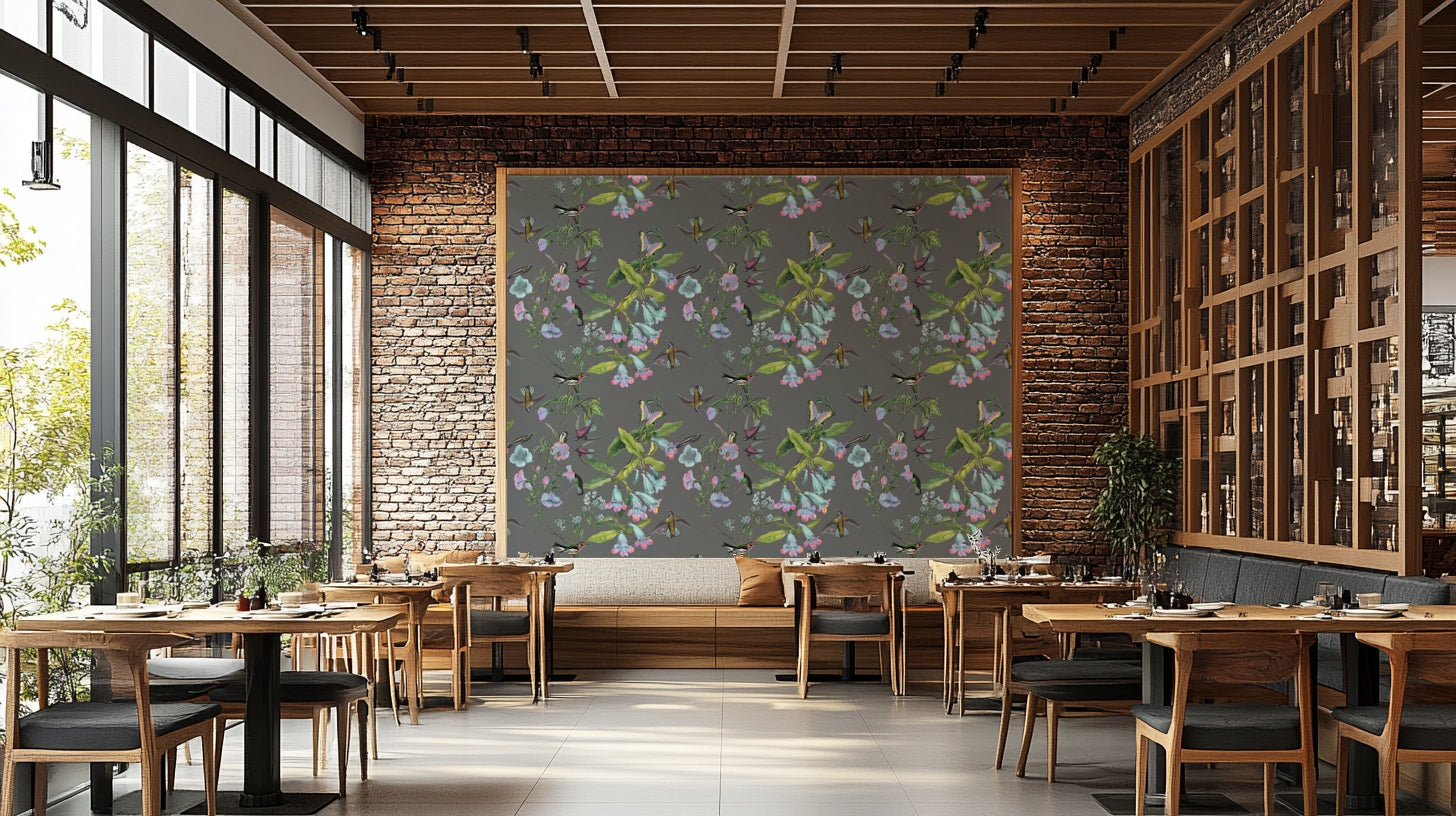 A contemplative flower and leaf wallpaper mural for a feature wall.

