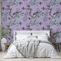 A serene feather and bloom wall mural for vibrant decor.

