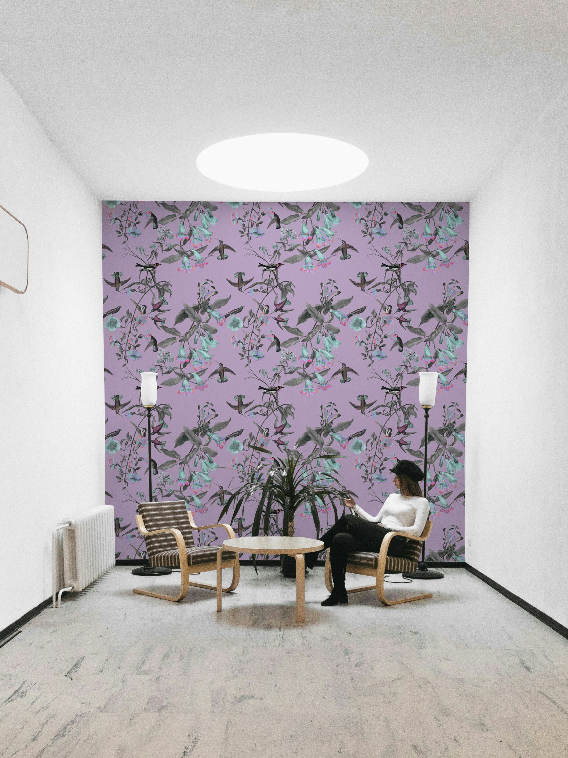 A calming aviary design wallpaper mural that defines a space.

