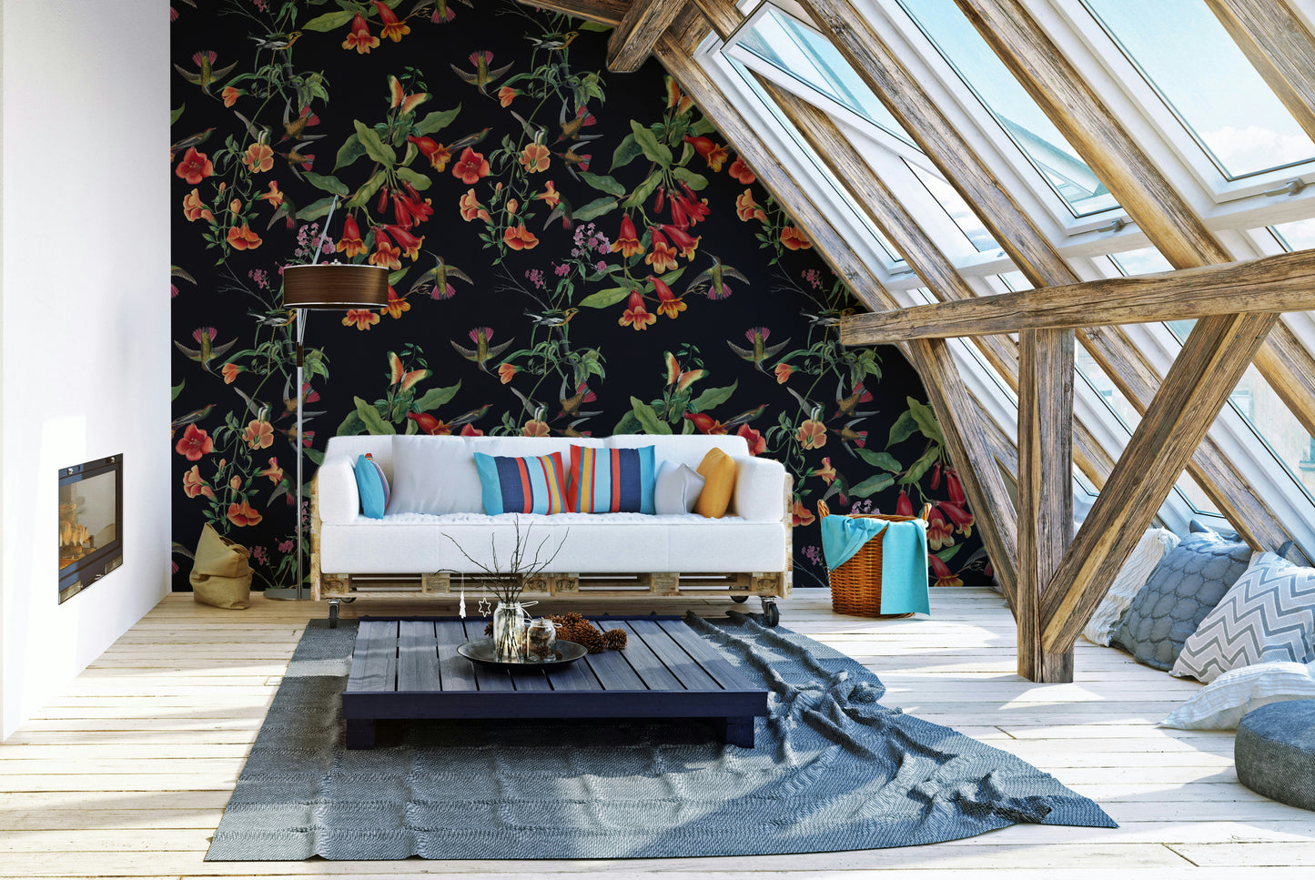 A beautiful dark floral wallpaper mural with subtle movement.

