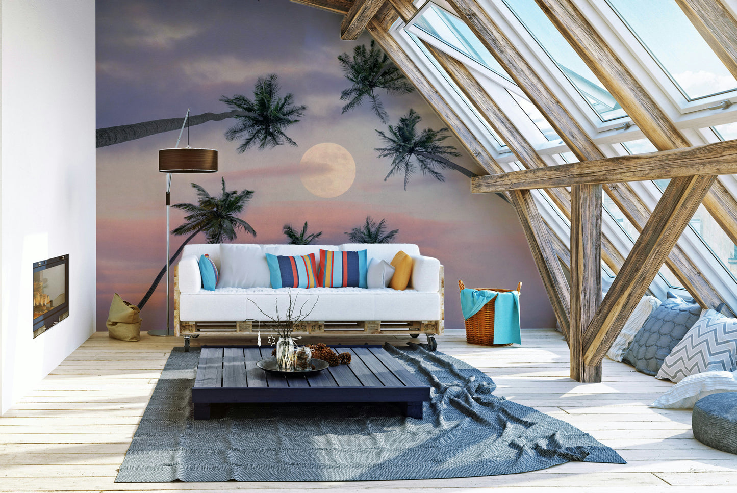 A contemplative moonlit beach wallpaper mural for a feature wall.

