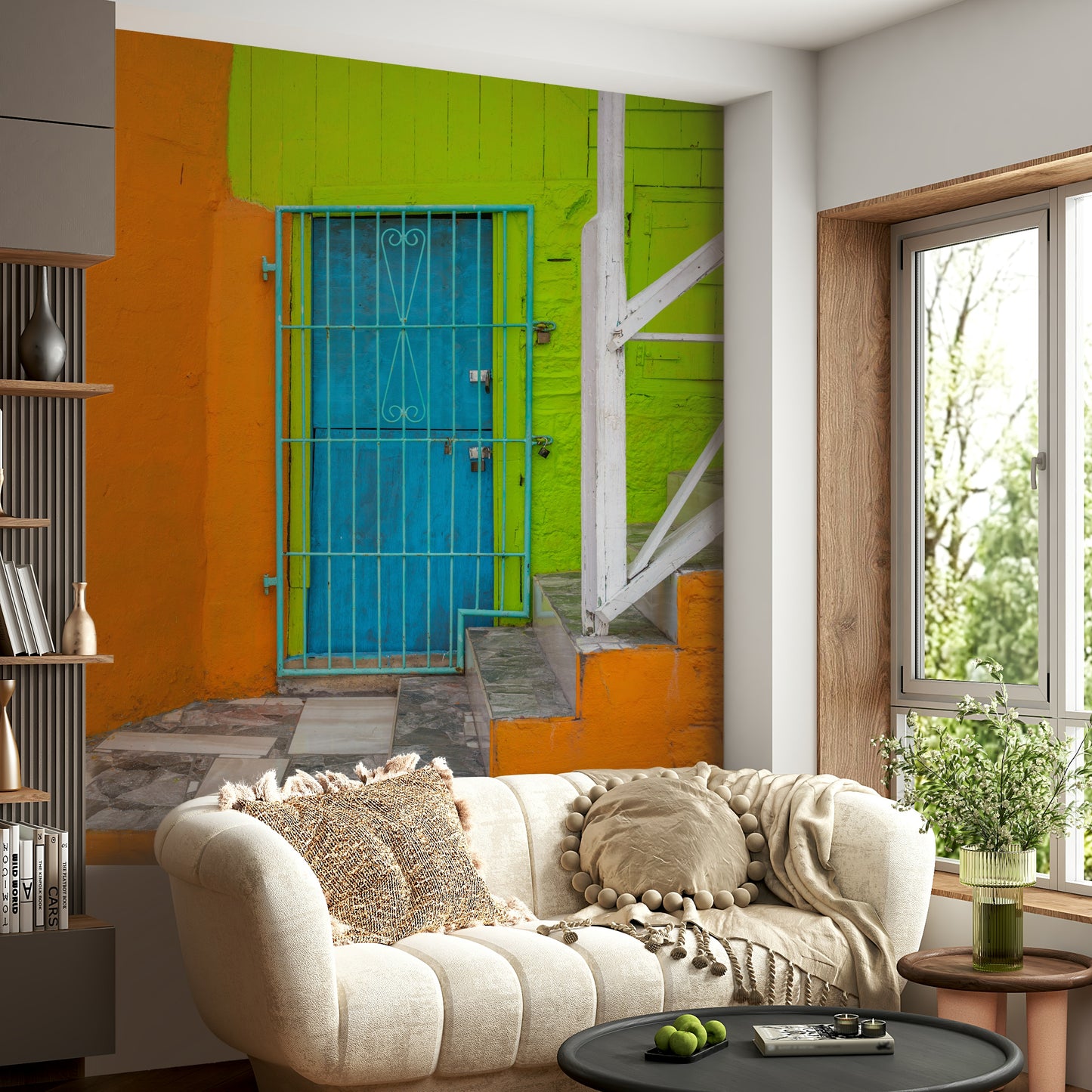 A beautiful modern art wall mural for a living room.


