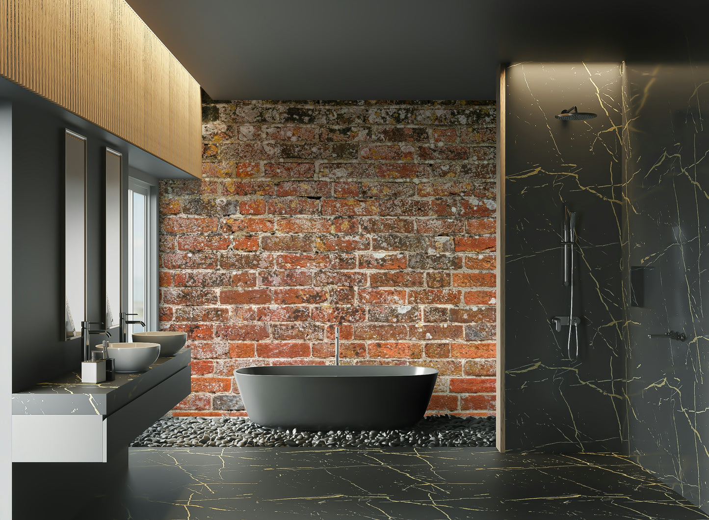 A graceful subtle brick pattern wall mural in warm, red tones.

