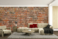 An artistic rustic brick mural on realistic wallpaper.


