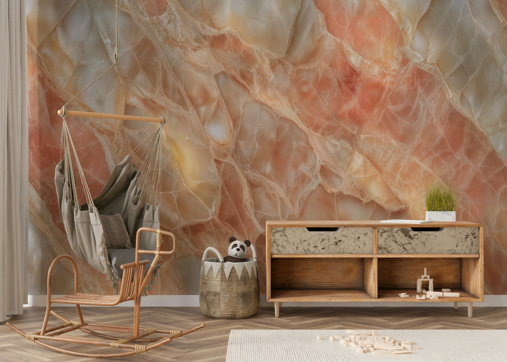 A calming granite design wallpaper mural that defines a space.

