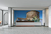 A graceful subtle chapel wall mural in cool, natural tones.

