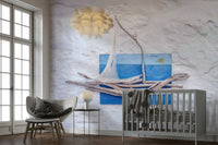 A calming seaside design wallpaper mural that defines a space.

