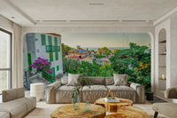 A serene Mediterranean town wall mural for your decor.

