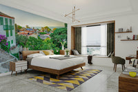 An artistic coastal path mural on minimalist wallpaper.

