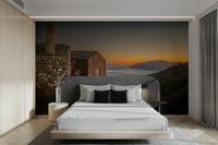 A contemplative white village wallpaper mural for a feature wall.

