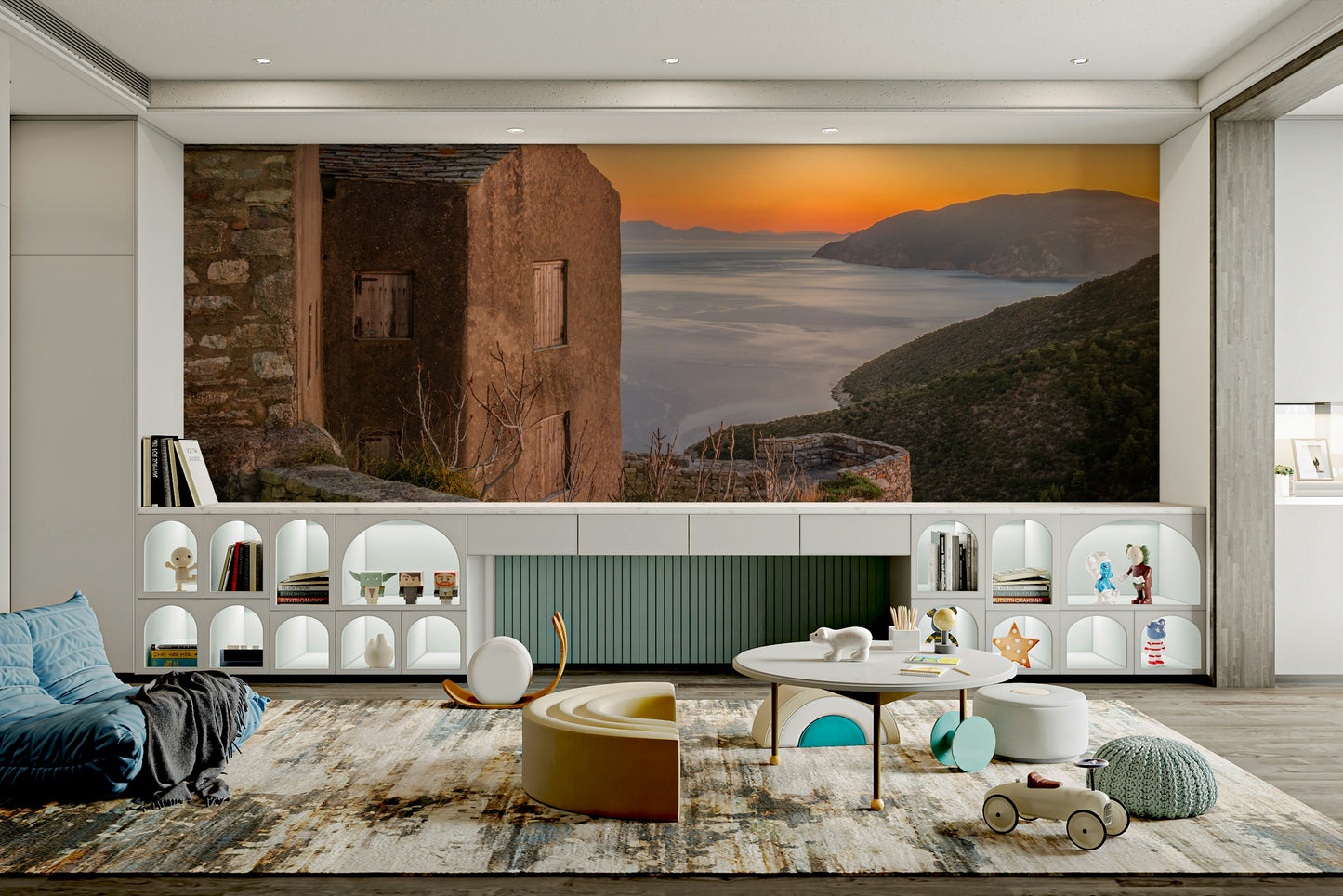 A serene Mediterranean vista wall mural for your decor.

