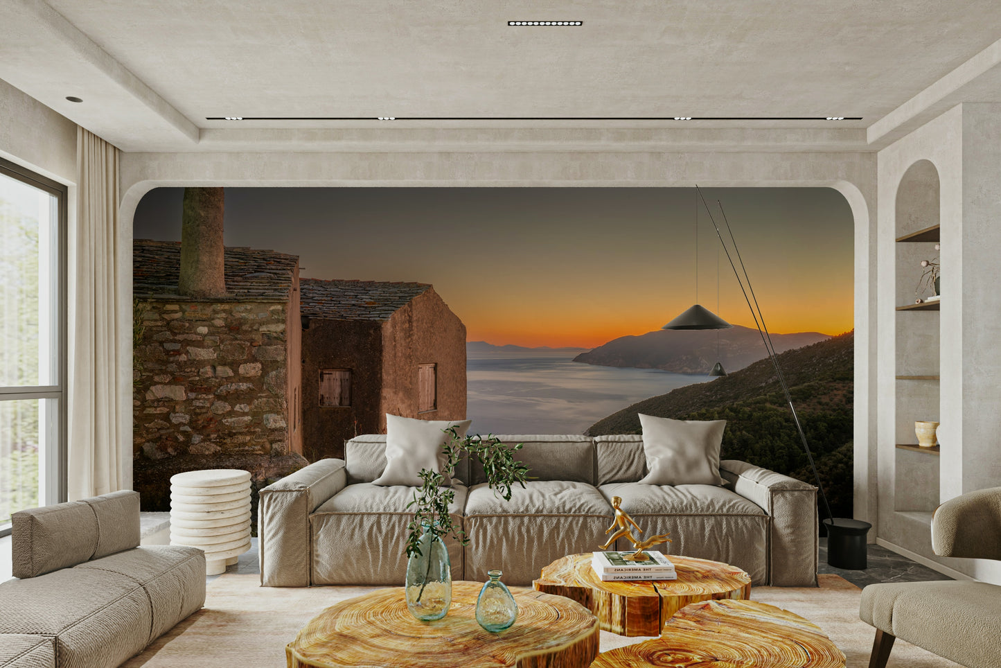 A beautiful Aegean Sea wallpaper mural with Greek islands.

