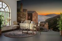 A calming serene coastline wallpaper mural that defines a space.

