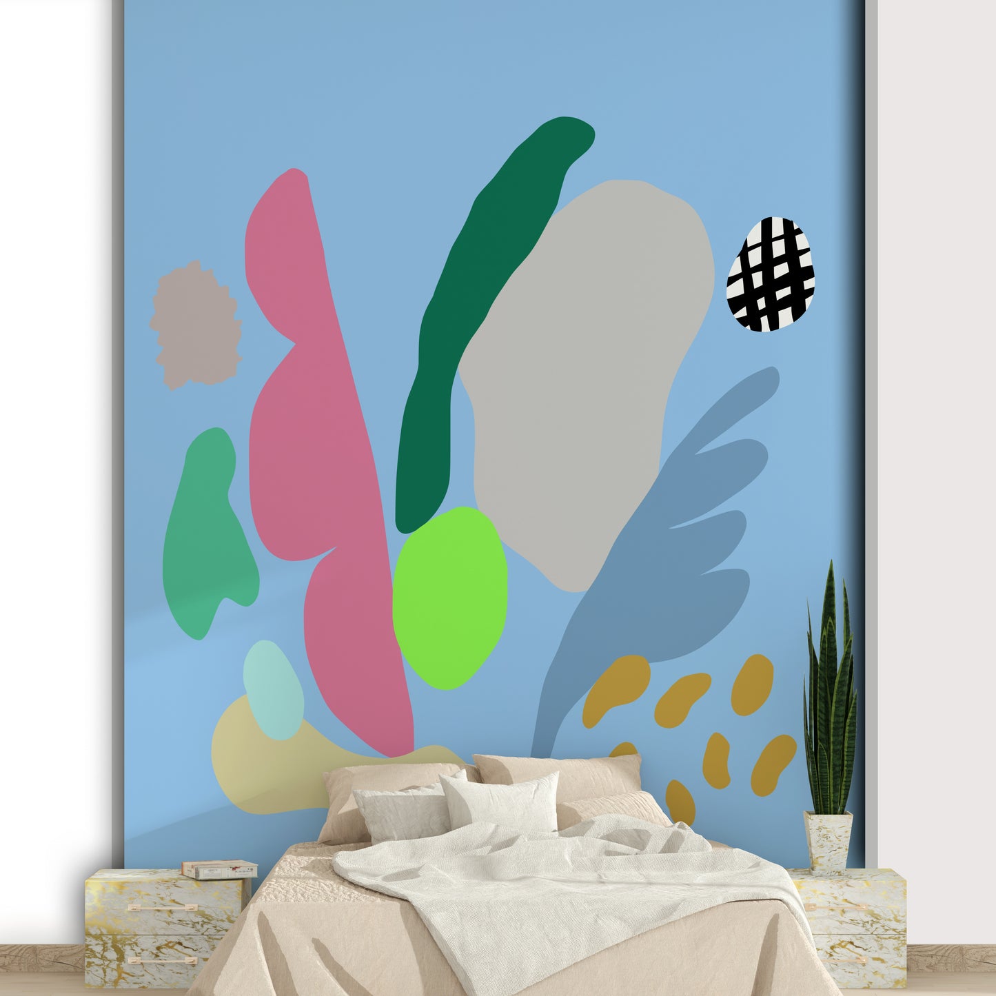 An artistic early morning mural on minimalist wallpaper.

